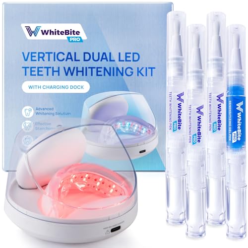 Whitebite Pro Vertical Dual LED Teeth Whitening Kit with Charging Dock – Professional at-Home Dental Whitening Machine with Pens, Tooth Stain Remover for Sensitive Teeth, Travel-Friendly Oral Hygiene