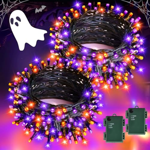 Gcstnn Halloween Decorations Fairy Lights 2Pack 5M 50LED Orange Purple String Lights Battery Operated with Timer IP65 Waterproof for Halloween Porch Autumn Window Fall Decoration