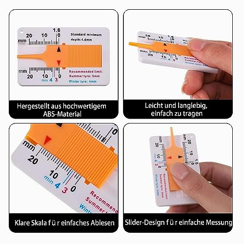 Reifenprofilmesser Auto PKW 0-20mm Werkzeug Profiltiefen Messgerät Tiefenmesser - 4 Stück.