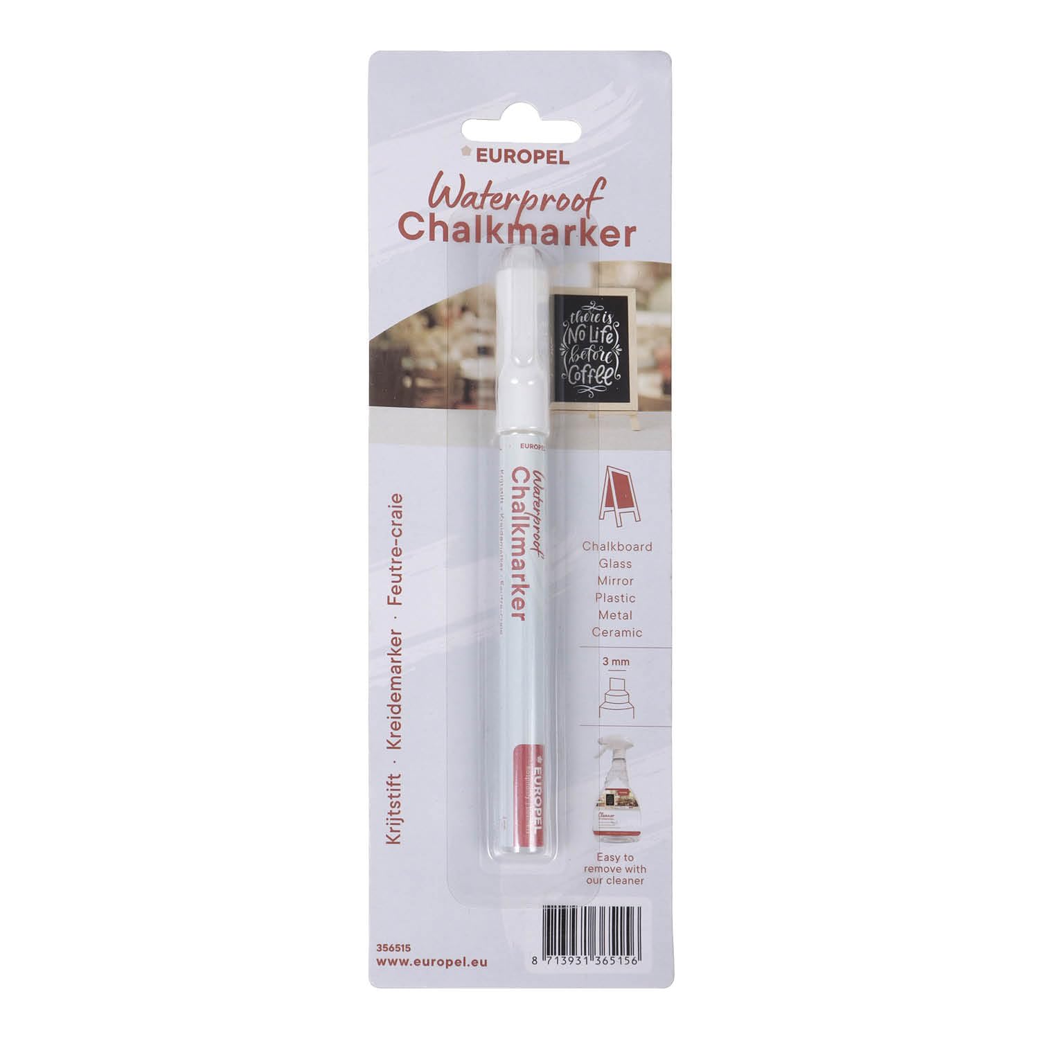 Europel Water Resistant Chalk Marker White 3 mm Tip Liquid Chalk Pen for Indoor and Outdoor Use Blackboards Windows Signs Menus for Restaurants Cafes Retail and Office