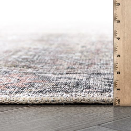 Rugshop Olive/Gray Vintage Distressed Runner Rug — Machine Washable, 2'6"x7' for Hallway, Entryway and Kitchen