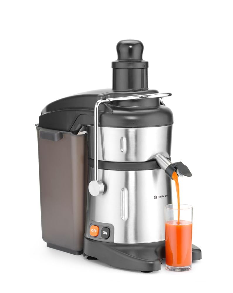 HENDI Saftpresse, elektrisch, Zitruspresse, Orangenpresse, ideal für hartes Obst und Gemüse, bis zu 3000 U/min, 490x280x510mm, Edelstahl