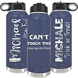 Personalized Water Bottles 32oz with Flip-Top Lid and Straw, Custom Vacuum Insulated Water Flask,Stainless Steel Sports Double Wall Thermos,Your Name Text Engraved in USA by iProductsUS (Navy Blue)
