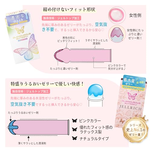 【メルティ10枚入＆ジェルリッチ8枚入セット】バタフライ コンドーム【日本製】2箱セット極薄 女性向け ゴムアレルギー対応 使いやすい ー 潤滑ゼリー付き 避妊具 condom 薄型 - 画像3