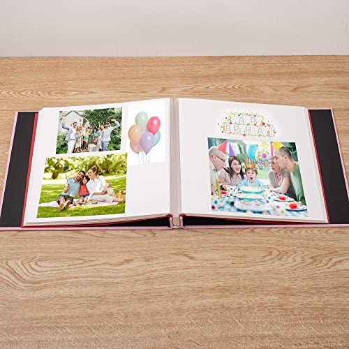 HoneyTolly Large Photo Album Self Adhesive 4x6 8x10 10x12 13"x12.8" Magnetic Scrapbook Album 12.6"x11" Inch 40 Pages Linen Cover DIY Photo Album with A Metallic Pen and DIY Stickers(Pink)