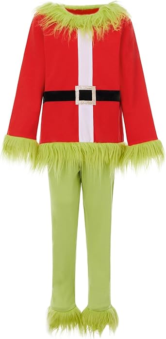 Socutebabe Baby Christmas Costume Toddler Kids Boys Girls Santa Claus Outfit Green Furry Xmas Cosplay Clothes