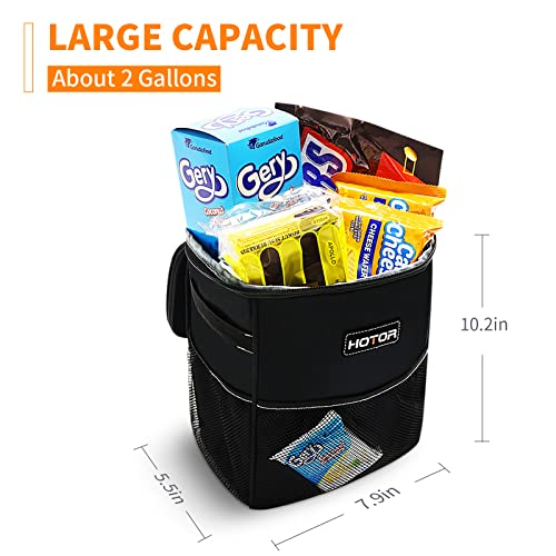 HOTOR Car Bin: Leak-Proof, Foldable, Waterproof Interior Accessory With Lid, Adjustable Straps and Multiple Pockets