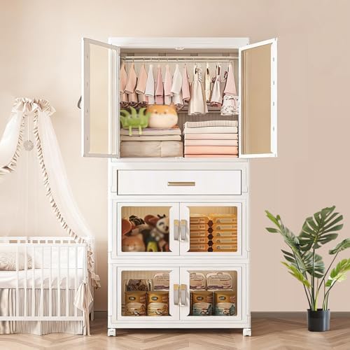 Portable Kids Wardrobe Closet Organizer (White Large)