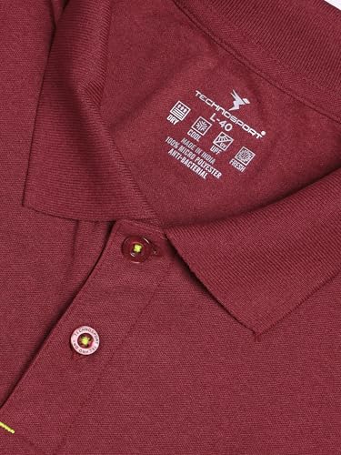 Image of TECHNOSPORT Men's Polyester Slim Fit Self-Design Short Sleeve Polo Matpiq T-Shirt with Anti Microbial, Techno Dry for Regular and Casual Use