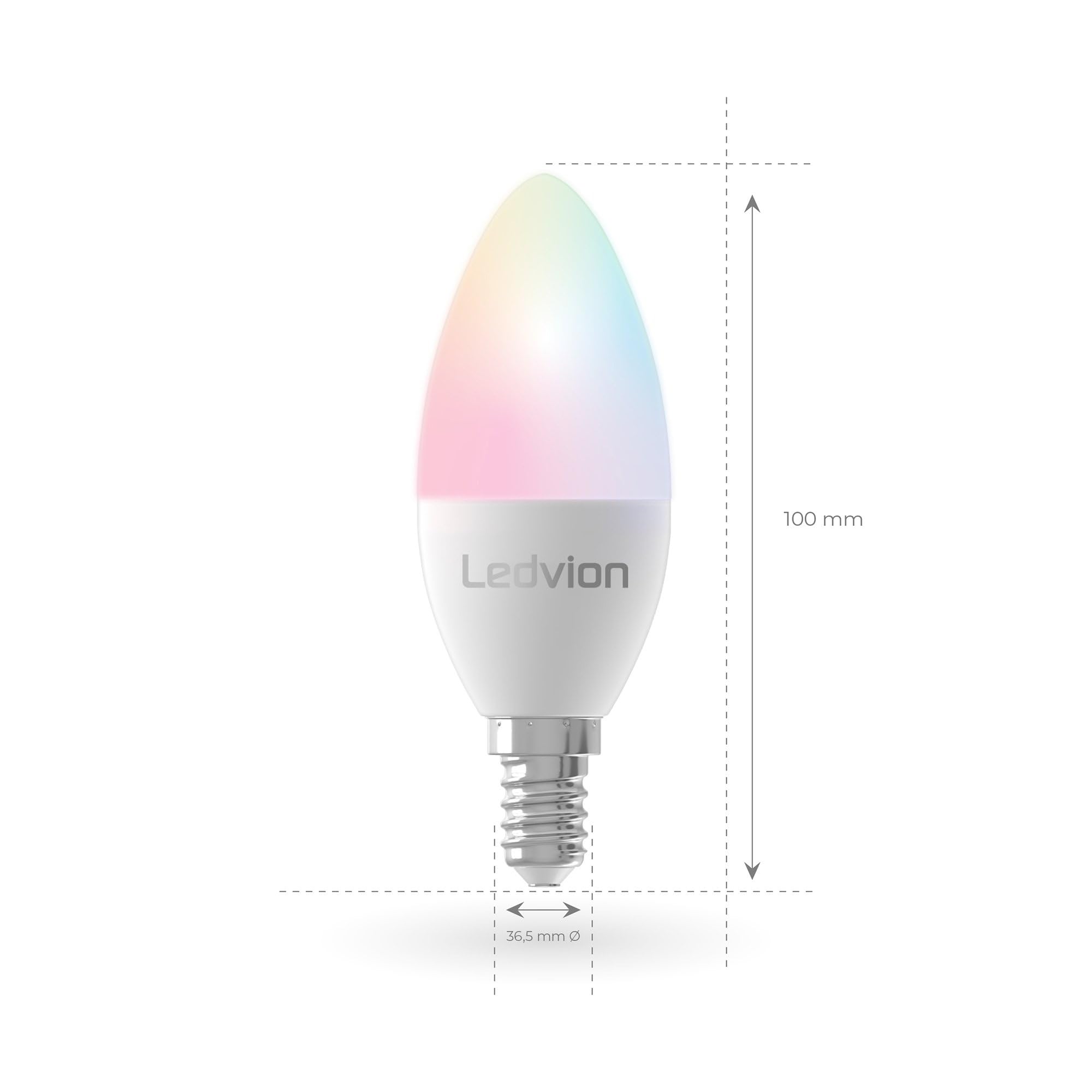 Ledvion 10x Smart RGB+CCT E14 LED lampe 5W Wi-Fi Beleuchtung Dimmbar 470Lm | Steuere Licht per App oder Sprache und nutze Szenen oder Zeitpläne für den Alltag zuhause