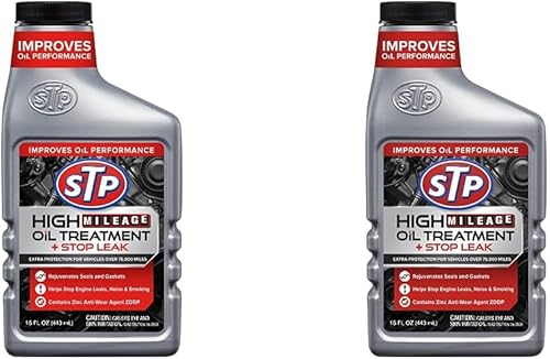 STP Tratamiento de aceite de alto kilometraje + detener fugas, 15 onzas líquidas (paquete de 2)