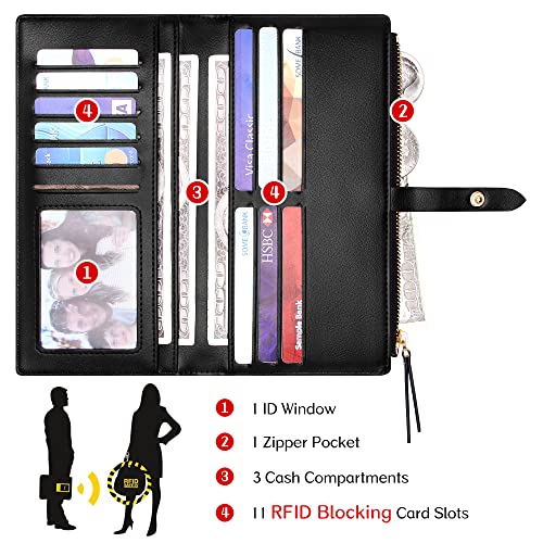 Youbdm Slim Wallets For Women Credit Card Holder Rfid Bifold Clutch Wallets Checkbook With Zipper Pocket #TOP2