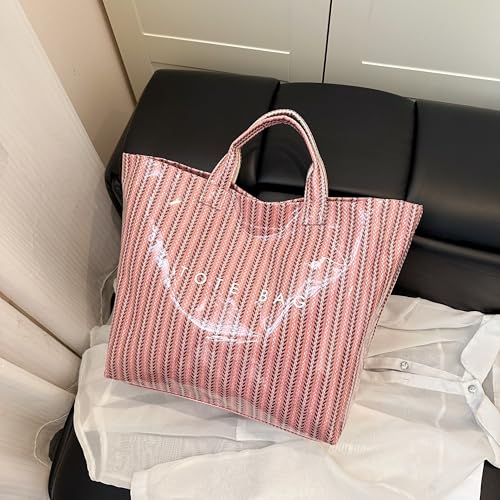Image of Lushandy Striped PVC Tote Bag for Women, Waterproof Plastic Tote Bag for Beach Pool Large Top Handle Travel Hobo Handbag