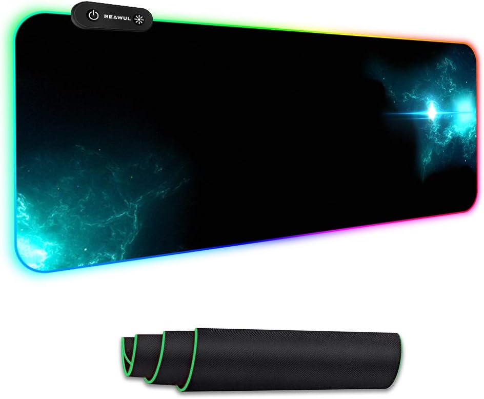 REAWUL Large RGB Gaming Mouse Mat Pad 14 Modes Oversized Glowing Led Extended Mousepad, Anti-Slip Rubber Base and Waterproof Surface, Extra Large Keyboard Mouse Mat - 800 x300 x4 mm