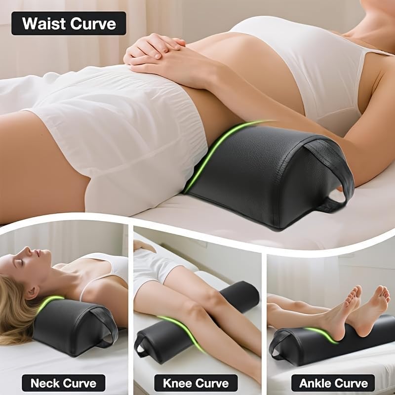 21inch Half Round Massage Table Bolster Pillow with Handle | PU Leather Positioning Support for Under Knees, Neck & Back Pain Relief | Portable with Strap for Physical Therapy & Pregnancy