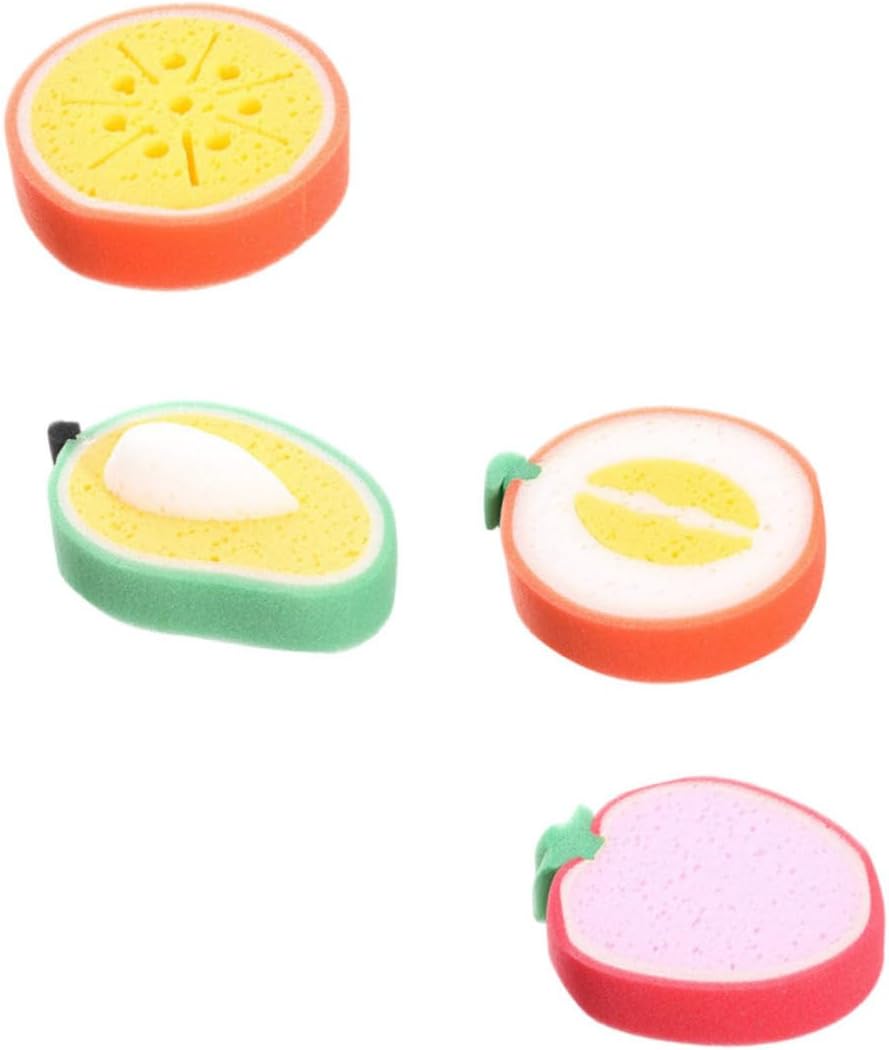 FRCOLOR 4pcs Fruit-Shape Dishwashing Wipes Bowl Cleaners Non-Stick Sponge Scrubbers Kitchen Cleaning Brush Dish Brush Soap Dispenser