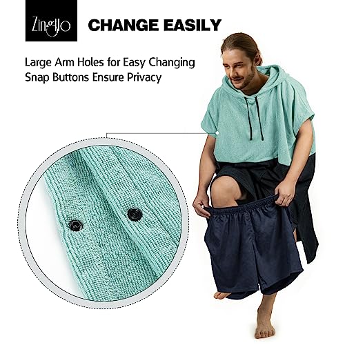 Zingtto Surf-Poncho, Extra Großer, Dicker Handtuch-Poncho für Männer und Frauen mit Kapuzentasche zum Schwimmen am Strand, 47''x37'', Schwarzgrün