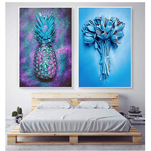 Toile imprimée ananas tulipes art mural salon finition premium