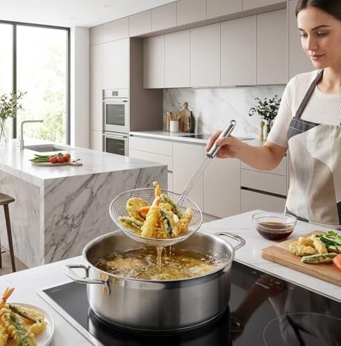 Orret Home Metal Saplı Güçlendirilmiş Gövdeli Tel Kevgir – Paslanmaz Çelik Süzgeç, Derin Süzek, Kızartma ve Haşlama İçin İdeal, Isıya Dayanıklı Mutfak Gereci (17 Cm) - Görsel 2