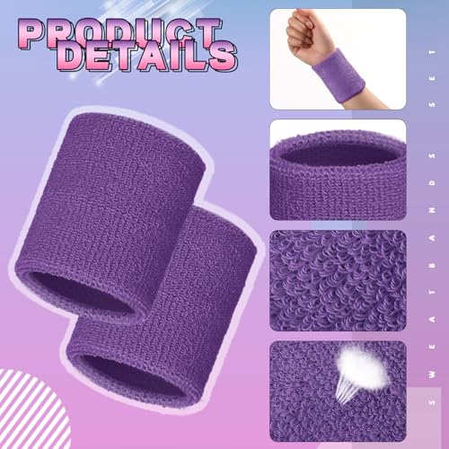 Image of WILLBOND 8 Pack Wrist Sweatbands Sports Wristbands Tennis Sweatbands Neon 80s Thick Cotton Gymnastics Sweat Band Athletic Football Soccer Sports Wristband for Men Women Party