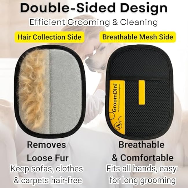 2 Pack Pet Hair Removal Gloves, Double-Sided Cat & Dog Grooming Glove, Reusable Washable Electrostatic Pet Hair Remover Mitt for Furniture, Clothes, Sofa, Bed & Carpe-JeO0bWgX