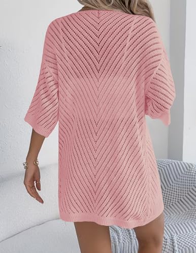 Image of Zeagoo Lightweight Summer Cardigan for Women Short Sleeve V Neck Crochet Kimonos Loose Open Front Hollow Out Cover Ups