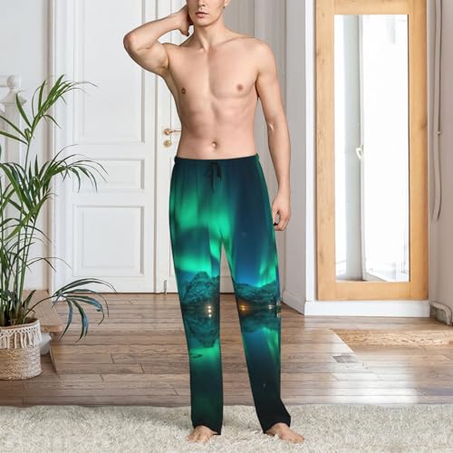 Northern Lights Print Adult Sleep Lounge Pajama Pants,Men Pajama Bottoms With Pockets Drawstring2