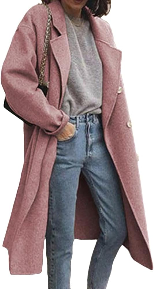 Manteau Long Pour Femmes De Couleur Unie En Laine à Manches Longues