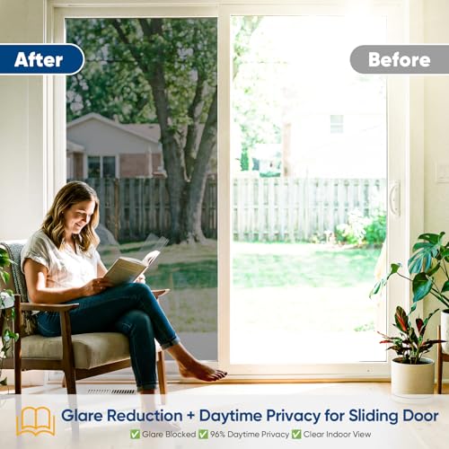 Image of SUNBABY Window Tint for Home: UV & Heat Blocking One Way Privacy Film, Daytime See Out Not in Reflective Mirror Film, No Adhesive Static Cling for Glass Doors, Includes 3 Tools, Black, 29.5 inchx78.7 inch