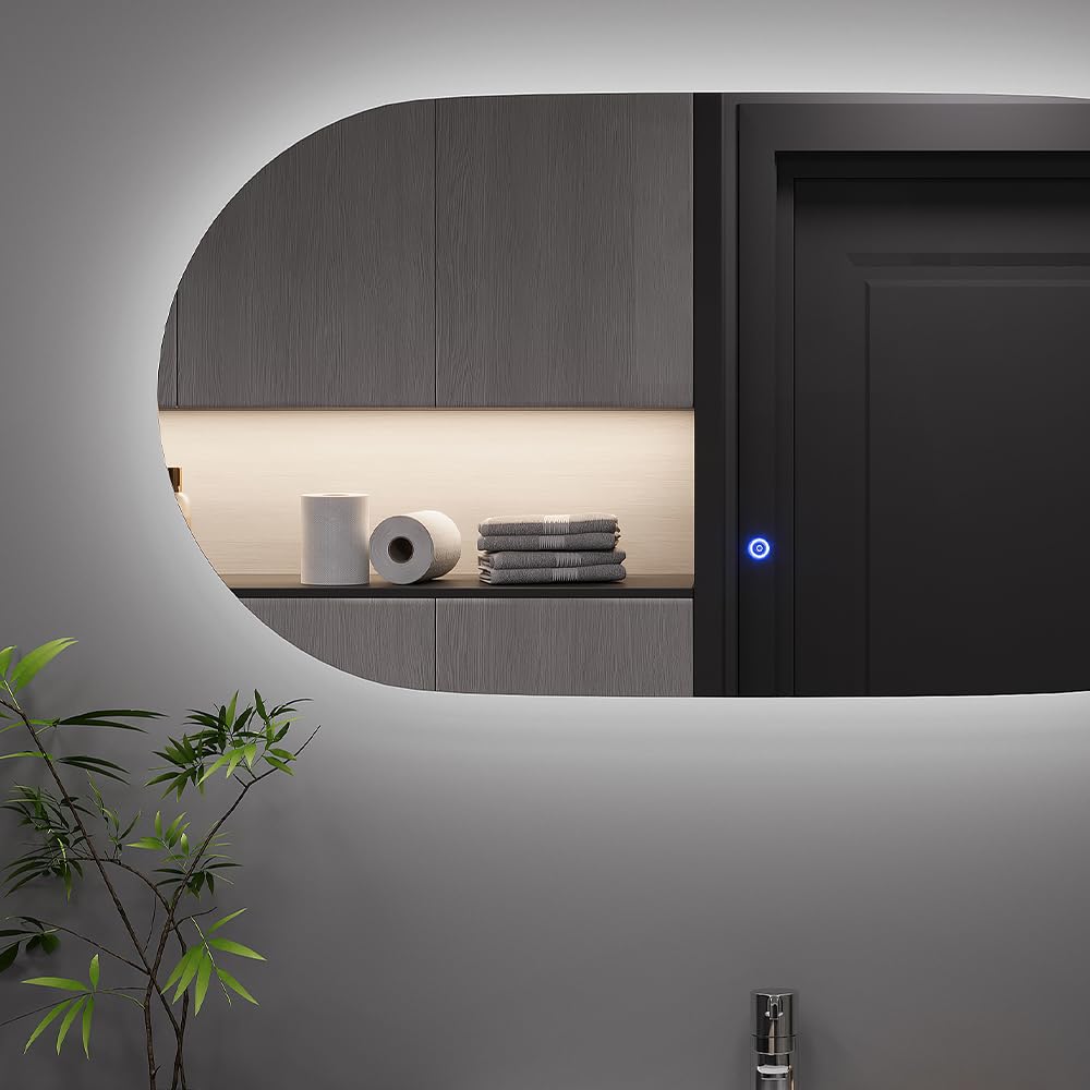 Vicco Specchio bagno Miral, Vetro, 100 x 50 cm con retroilluminazione, per montaggio a parete con illuminazione LED integrata
