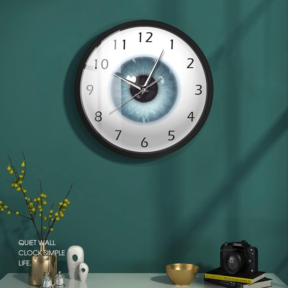 Eyeball Metal Frame Round Clock, Silent Non-Ticking Battery Operated Quartz Wall Clock, Pupil Core Sight View Ophthalmology Wall Watch for Home Office School Kitchen Restaurant Decor