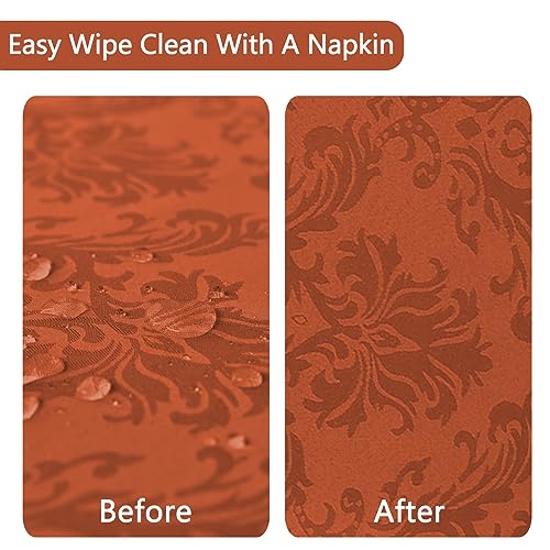 Sastybale Fall Tablecloth Rectangle - 60 X 84 Inch Rust Cream Damask Polyester Waterproof Table Cloth, Wipeable & Washable Oblong Tablecloths For Kitchen Dining Room Thanksgiving Party #TOP4
