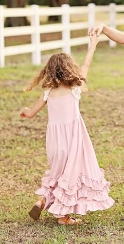 Girls Ruffles Maxi Dress Pink Color Halter Lace Fly Sleeve Cotton Party Dress Skirts (Pink, 3T) #TOP5