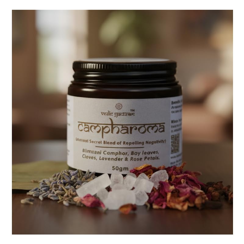 Image of Campharoma - Bhimseni Camphor Blend with Rose, Lavender, Clove & Bay Leaves | Pure Camphor for Pooja, Diffuser & Home Energy | 50gm