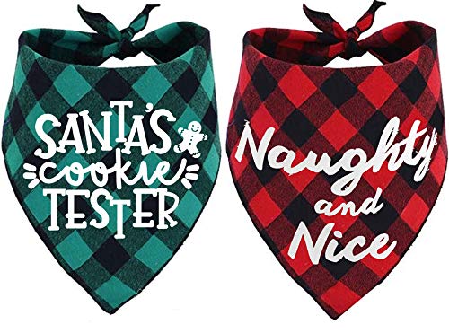PICKUPIK 2 Pack Dog Bandana Christmas for Puppy Cat,Plaid Christmas Scarf for Dogs