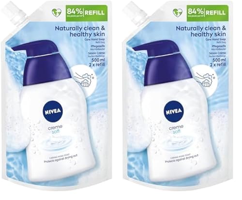 NIVEA Creme Soft Pflegeseife Nachfüllbeutel (500 ml), pflegende Handseife mit Mandel-Öl, mild duftende Flüssigseife zur sanften und hygienischen Reinigung (Packung mit 2)