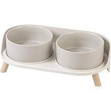 Elevated Ceramic Dog Bowl Set - Double Dog Feeding Bowls with Stand Splash Proof - Raised Dishes for Food and Water - Ideal for Small to Medium Dogs - 2 x 720 ml - 11.3 oz - Grey