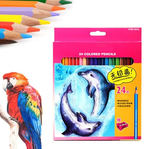 色鉛筆セット - 24本入り スクール用カラーペンシルセット,絵画、スケッチ、アートワーク、試験、ライティング、宿題、旅行用画用ペン