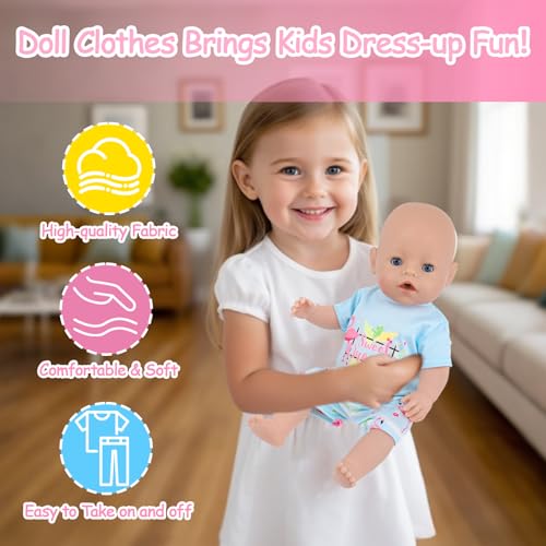 2 Sets Puppenkleidung für 35-45cm Babypuppen, Baby Puppen Pyjama Kleidung Tierthema, 14-18 Zoll, Rosa Dinosaurier Puppen Outfit für Jungen Mädchen Geschenk
