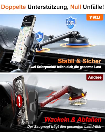 【2026 Militär-Klasse】Handyhalterung Auto Upgrade【Stärkst Saugnapf & Lüftungsclip】Handy Halterung Auto 360°Handyhalter Auto auf Armaturenbrett Scheibe für iPhone 17 16 15 14 13 Pro Max usw,Mattschwarz 4