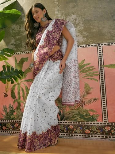 Image of SIRIL Women's Cotton Printed Saree With Unstitched Blouse Piece