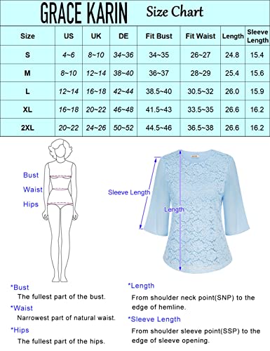 Grace Karin Women's Casual Lace Blouse Tops Half Ruffle Sleeve Ivory #TOP6