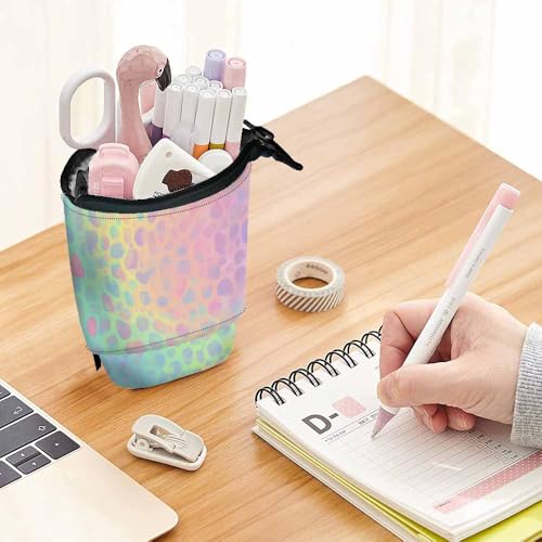 Image of Swono Holographic Leopard Pencil Case Gradient Cute Rainbow Cheetah Standing Pencil Case Pencil Pouch Pencil Holder Bright Pastel