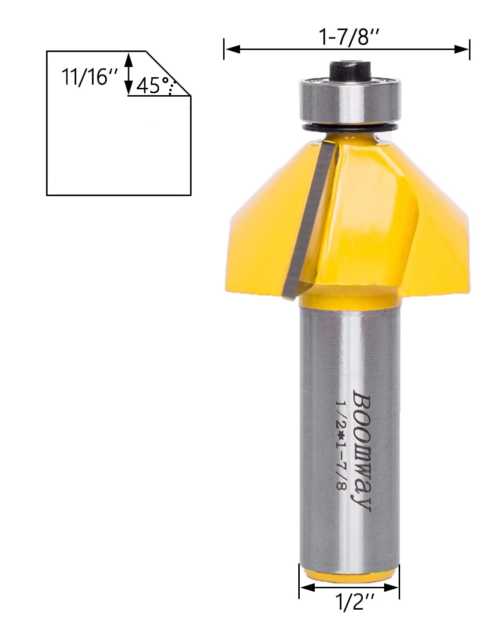 Chamfer Router Bits, Bevel Edge Forming(45°-11/16''length-1/2''Shank)
