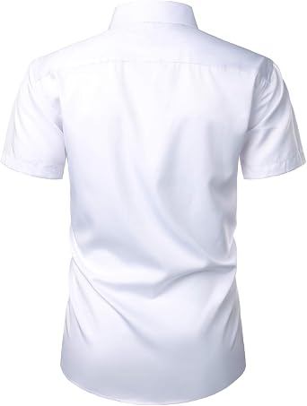 ZEROYAA Men's Casual Urban Stylish Slim Fit Short Sleeve Button Up Dress Shirt with Pocket