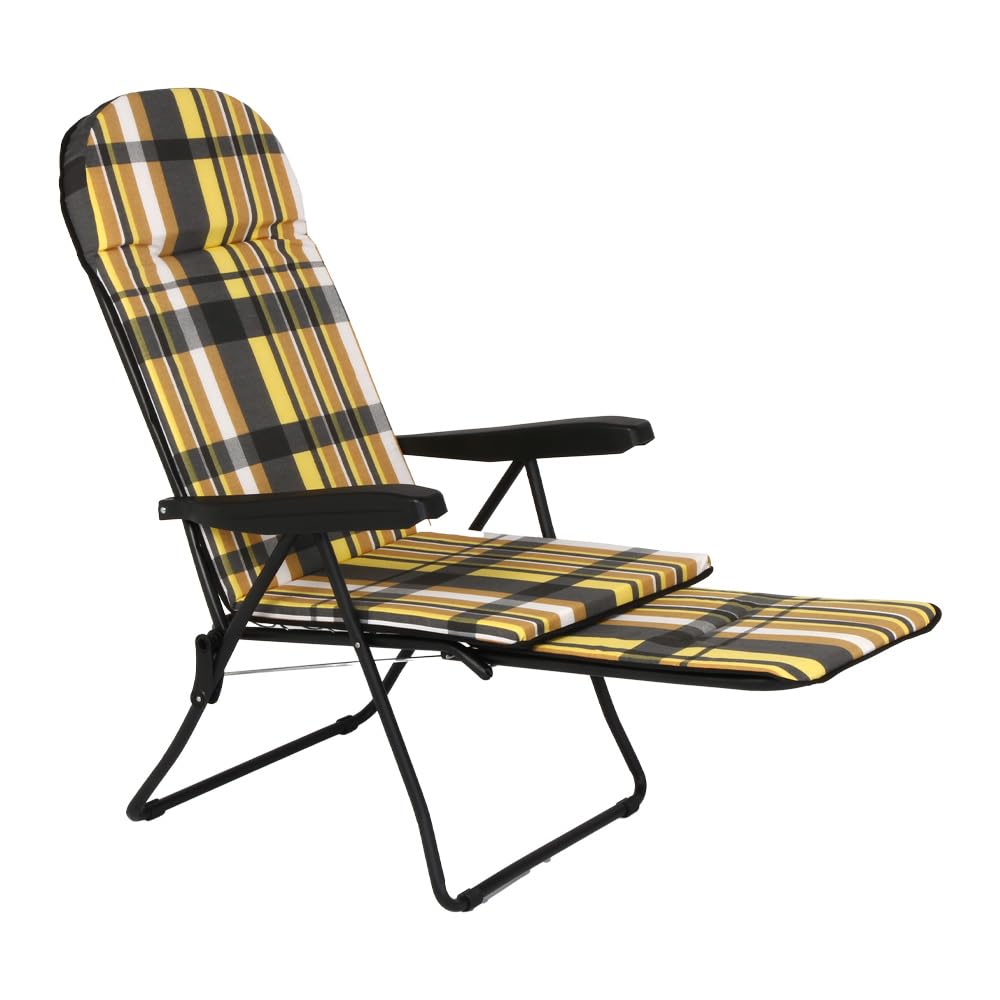 MA MAISON Sdraio Reclinabile Imbottita 166X60X63 cm - 6 Posizioni, con Prolunga Estraibile, Braccioli Ergonomici, Struttura in Acciaio, per Interno, Esterno - Made in Italy RIGHE GIALLO