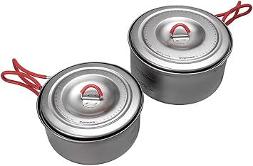 Evernew Titanium Lightweight Camping Pot w/Folding Handle Set, 600 & 900