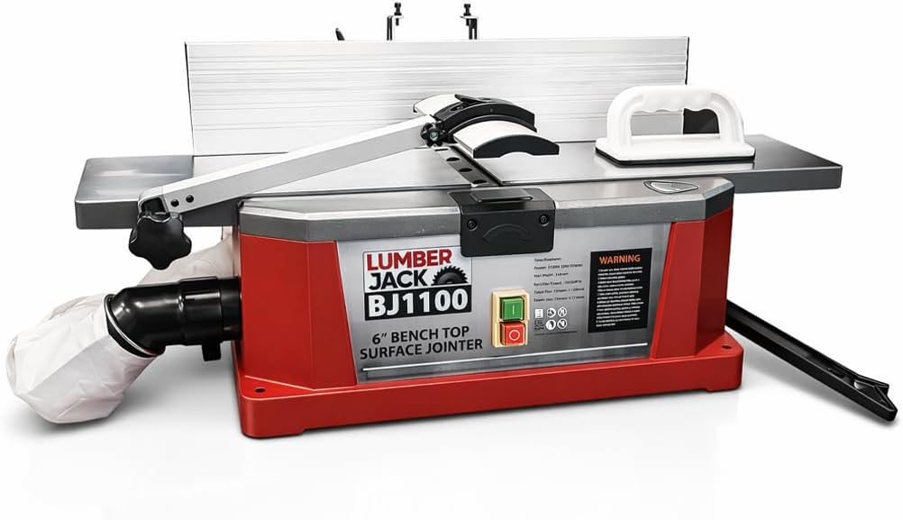 Bench Top Jointer Surface Planer 1100W with Adjustable Fence & Dust Bag, Cutting Width 153mm Depth 3mm