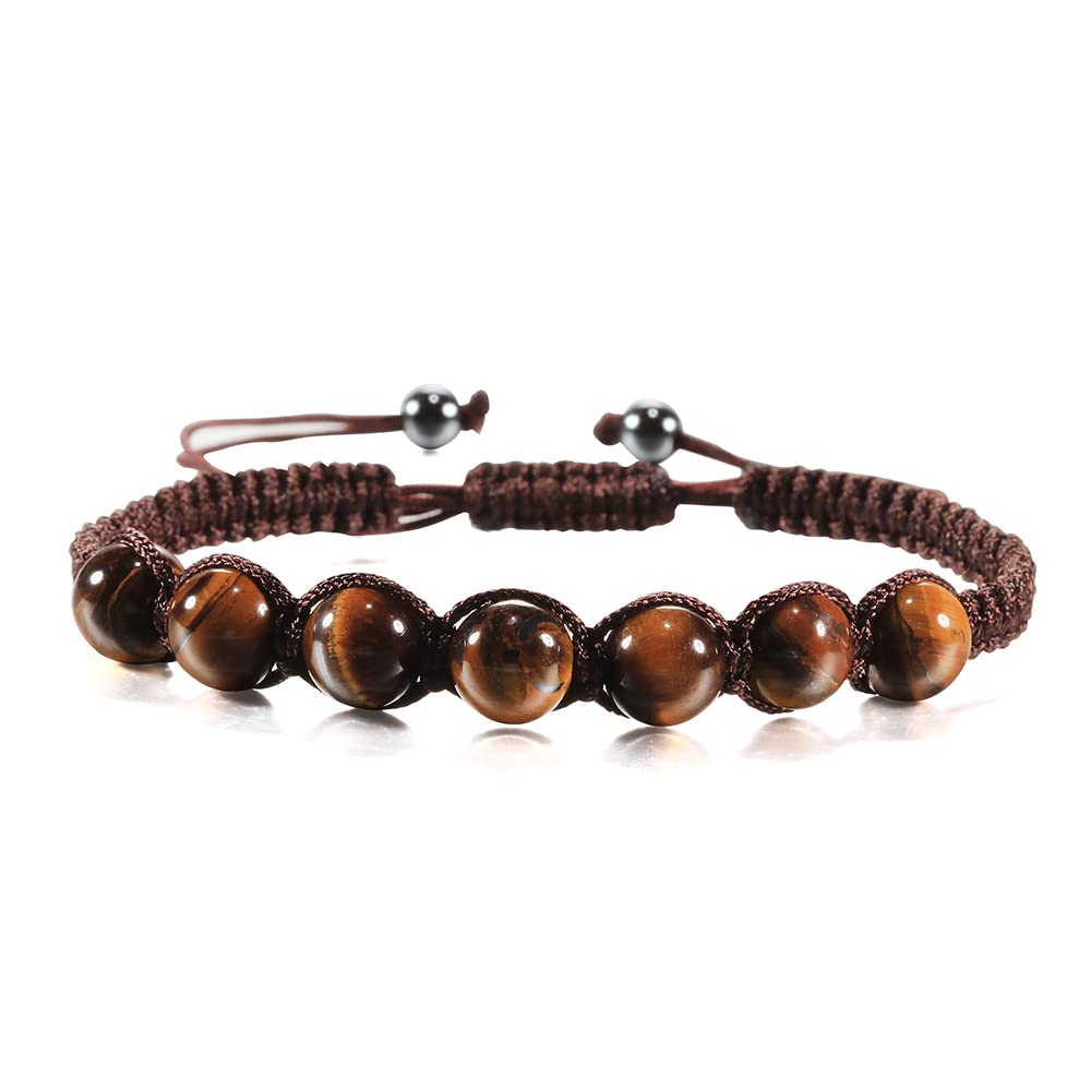 Tigerauge-Stein-Armband, handgefertigt, Nylonseil, geflochten, für Männer und Frauen, Perlenarmband, verstellbare Armreifen, Chakra-Handgelenkschmuck