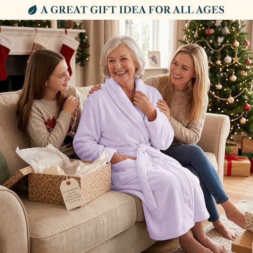 Image of PAVILIA Womens Robe Fleece Plush Soft, Fluffy Fuzzy Cozy Warm Bathrobe, Shower Spa House Long Robe for Women